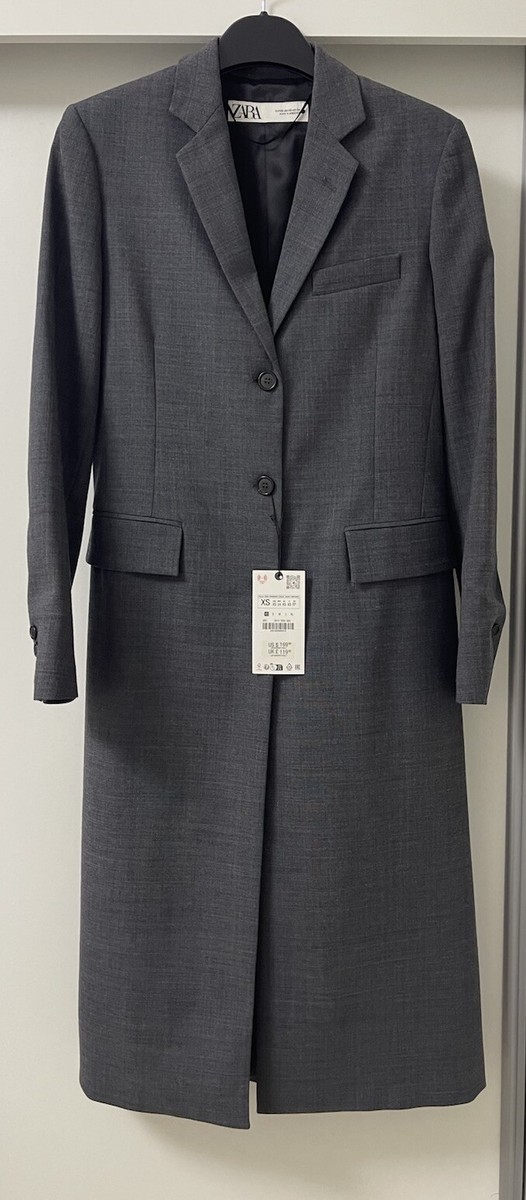 ZARA GREY MARL ZW COLLECTION WOOL BLEND LONG TAILORED FROCK COAT 