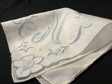 11067  Vintage Bridal BLUE Madeira Monogram  N  Wedding Handkerchief Heirloom