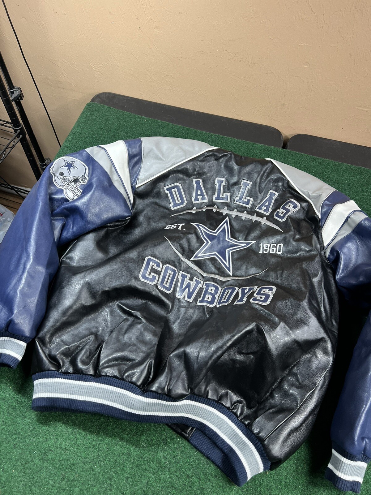 Dallas Cowboys NFL Faux Leather Jacket Mens Large Varsity Coat Embroider