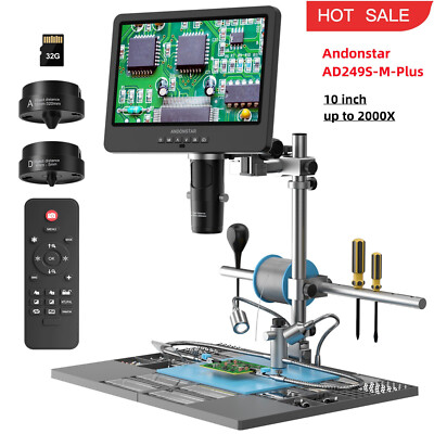Andonstar AD249S-M-Plus Trinocular HDMI Digital Microscope 2000X 10-in + Base