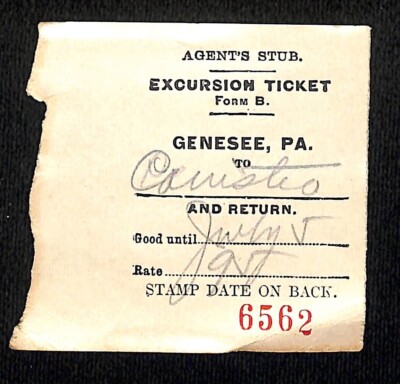New York & Pennsylvania Ry 1917 Genesee, PA, Excursion Ticket Stub #6562
