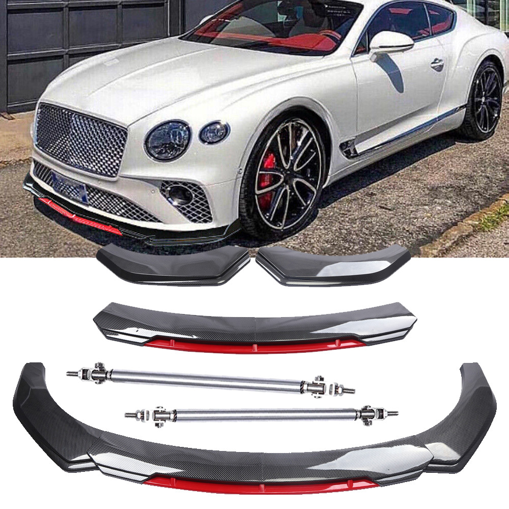 For Bentley Front Bumper Lip Spoiler Splitter+Strut Rods Carbon Fiber