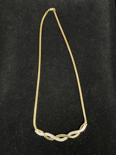Beautiful Gold Plated Sterling Silver Cubic Zirconia Link Necklace 15" Inches - Picture 4 of 8