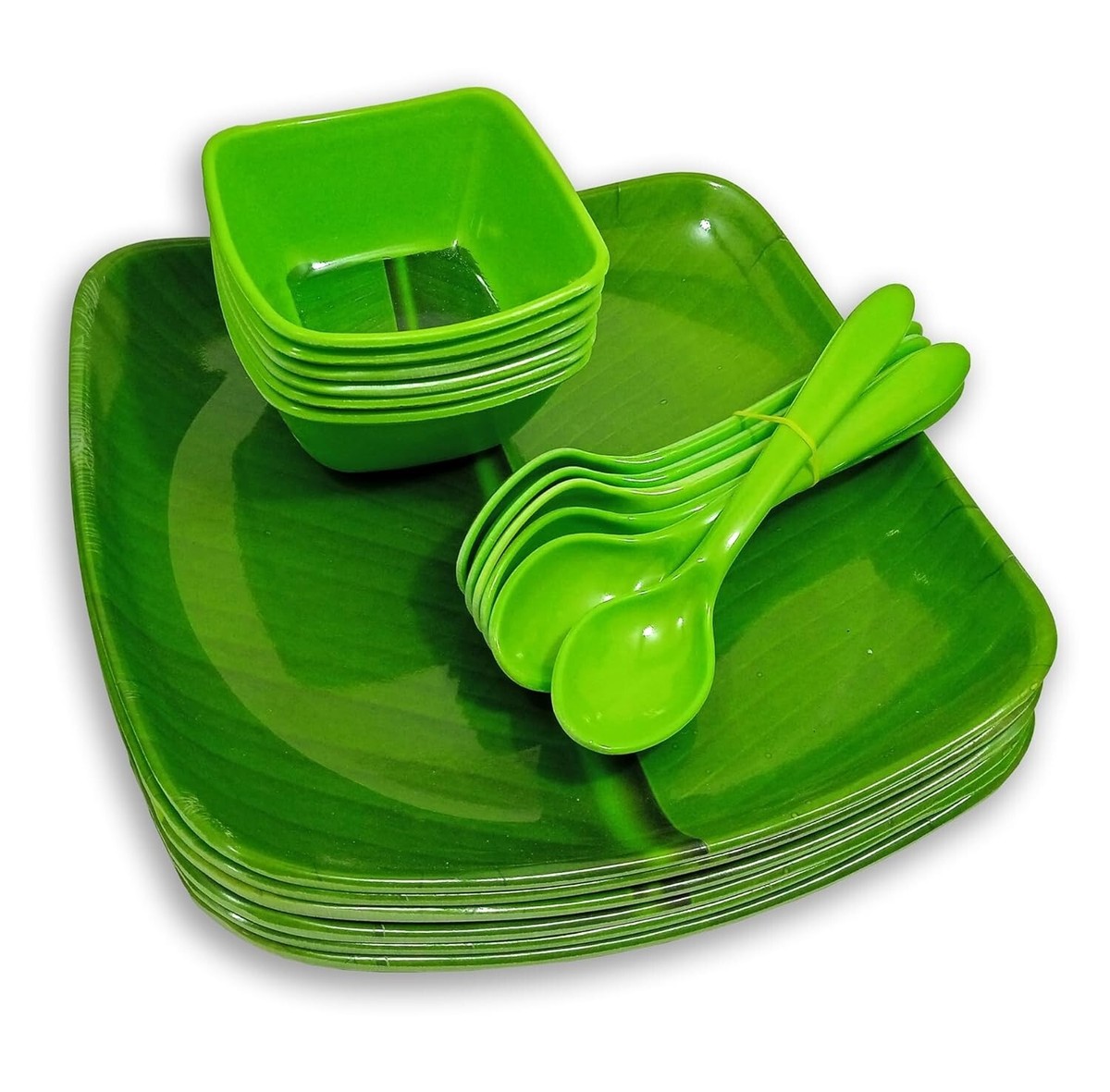 18 Piece Melamine Dinner Set Full Plates, Bowls and Spoons