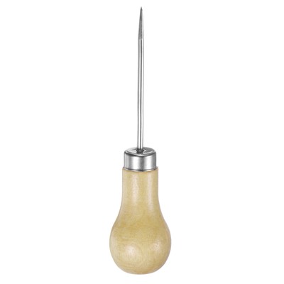Handwork Sewing Awl Single Gourd Punch Hole Tool with Wooden Handle, Log Color