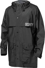 Black Nylon SECURITY Guard Rain Jacket Hooded Waterproof Double Sided Rain Coat