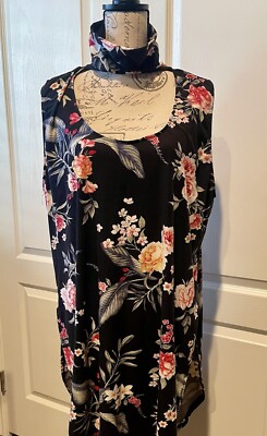 Eye Candy Keyhole Choker Sleeveless Floral Black & Multicolor Plus Size Women 3X