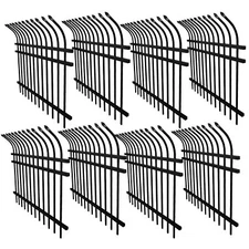 ALEKO Garden Yard Steel Fence Kit 8 Panels 64 feet Curved Top Style Black