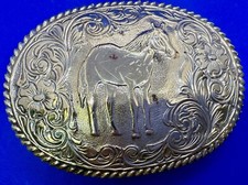 Standing Horse Crumrine Floral Swirl Vintage Western Ornate Belt Buckle