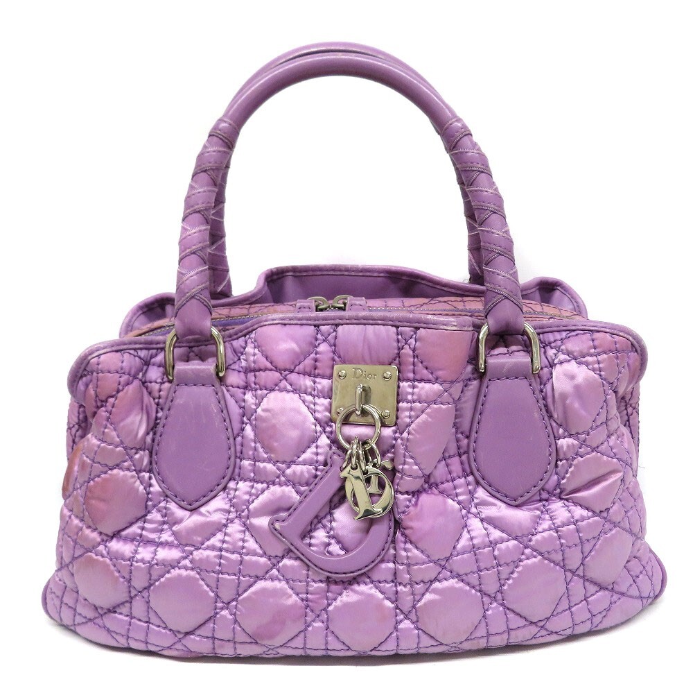 CHRISTIAN Dior Cannage Hand Bag Tote Bag Nylon Purple color Charm