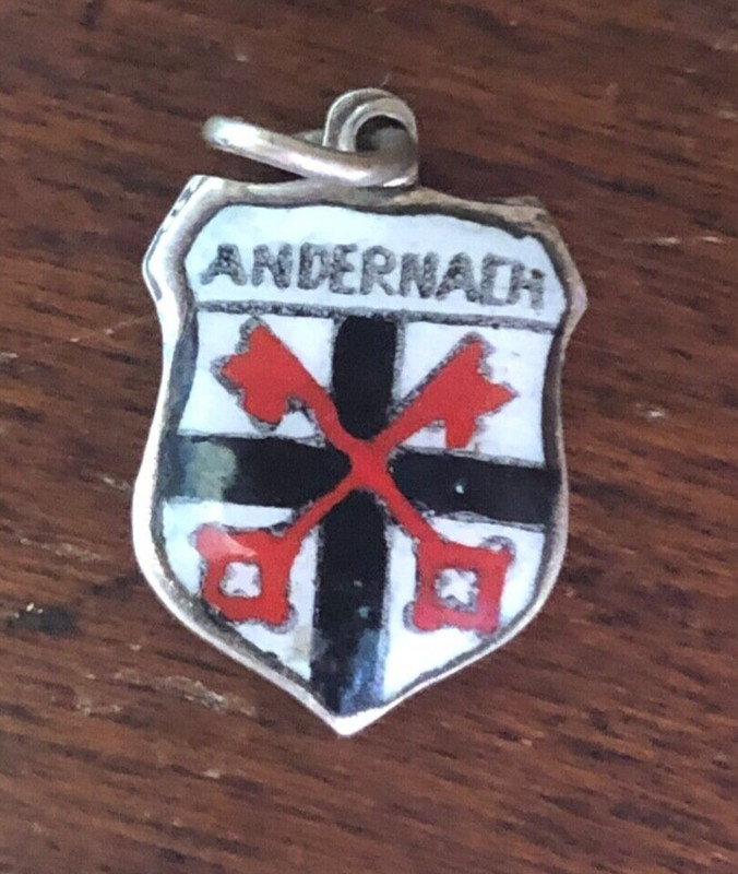 Vintage Andernach EHj Versilbert Silver Plated  Enamel Shield Charm
