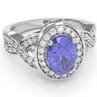 Three Stone Tanzanite Diamond Peekaboo Halo Engagement Ring In 14k Solid Gold — photo 1