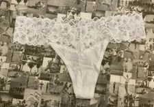 Victoria Secret- White Cotton Floral Lace Trim Thong Panty
