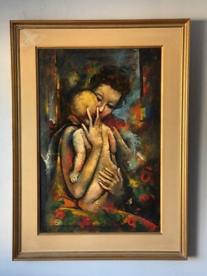 OZZ FRANCA ANTIQUE MOTHER & CHILD MODERN ART OIL PAINTING