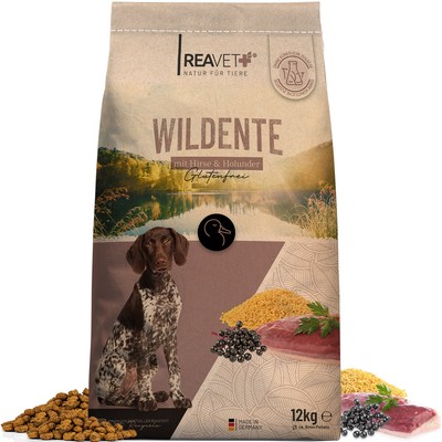 REAVET Hundefutter Trocken 12kg - Ente Trockenfutter Hund Glutenfrei Futter