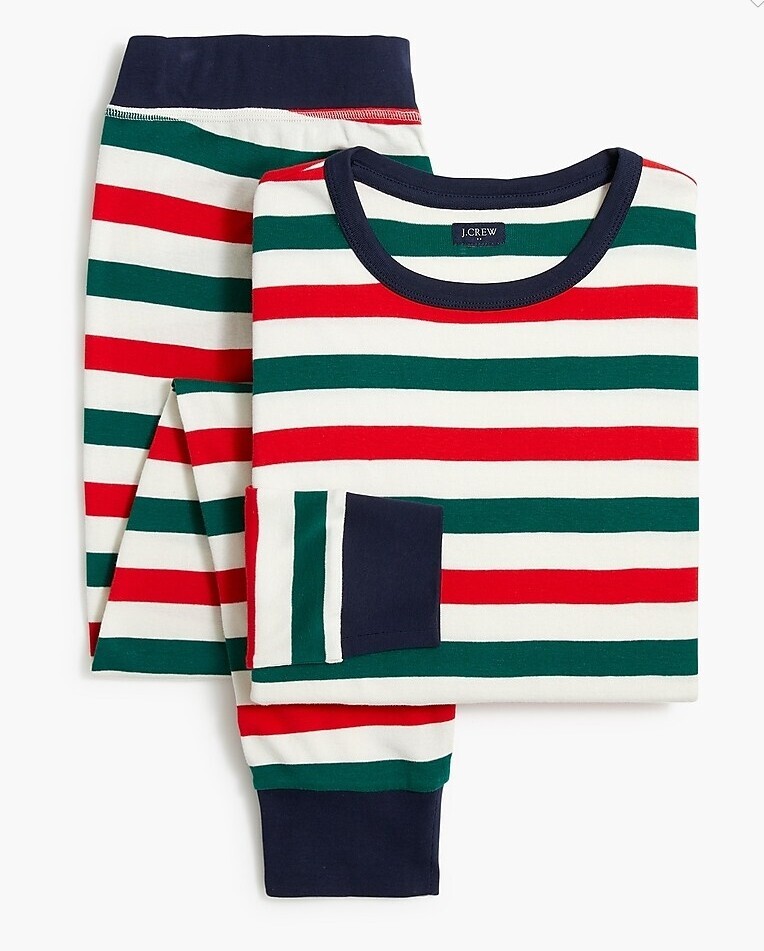 J. CREW Mens 100 cotton Red, White, & Green Striped Pajamas Set size