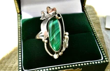 vin  SHARON SANDOVAL NAVAJO STERLING & MALACHITE RING size 7.75 - 8, BEAUTY !!