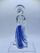 Vintage Murano Style Clear & Blue Art Glass Angel Figurine w/ Silver Aventurine