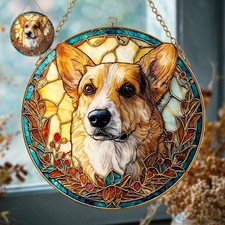 Custom Dog Portrait Stained Glass Suncatcher: Pet Memorial Gift from Photo Decor