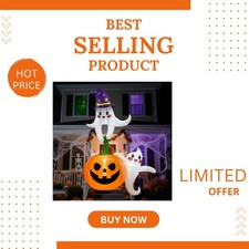 Durable 7FT Halloween Inflatable - Ghosts Struggling with Pumpkin, LED Included