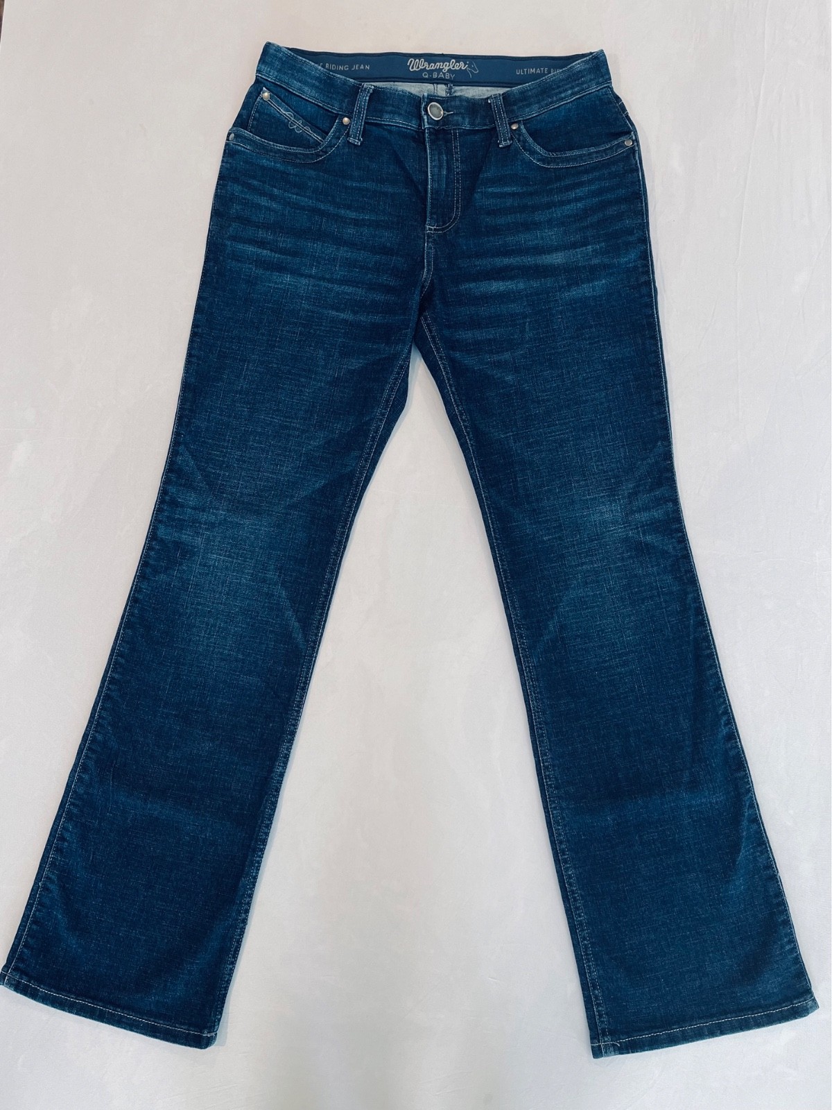 Wrangler Q-Baby Ultimate Riding Jeans Womens Blue Bootcut Denim Pants 11/34