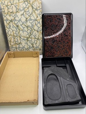 Japanese writing box Nachikuro inkstone box flower pattern inkstone various tool