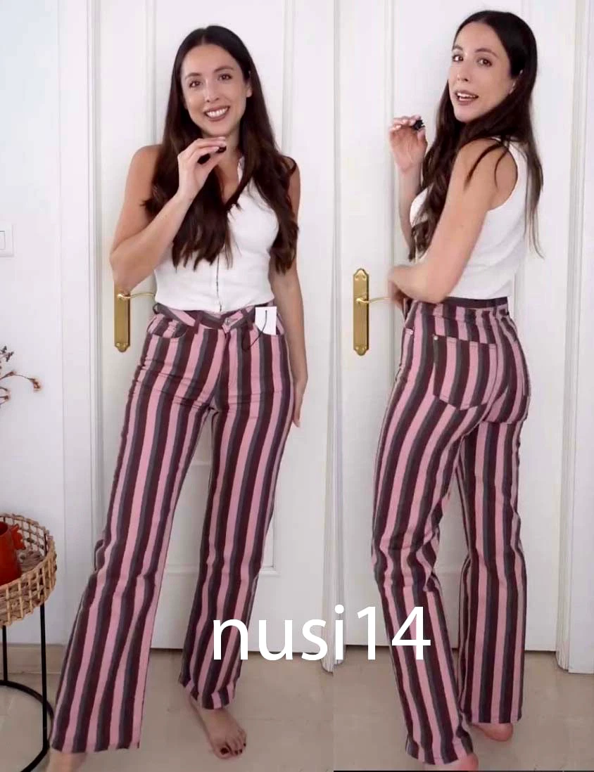 ZARA NEW WOMAN Z1975 MID-RISE STRIPED STRAIGHT LEG JEANS PANT 6147/071/104