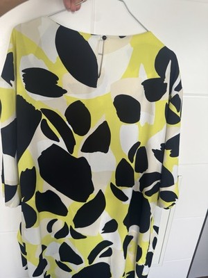 KIWE Kaftankleid 44 Gelb/Schwarz/Weiß abstrakt knielang Polyester Rundhals