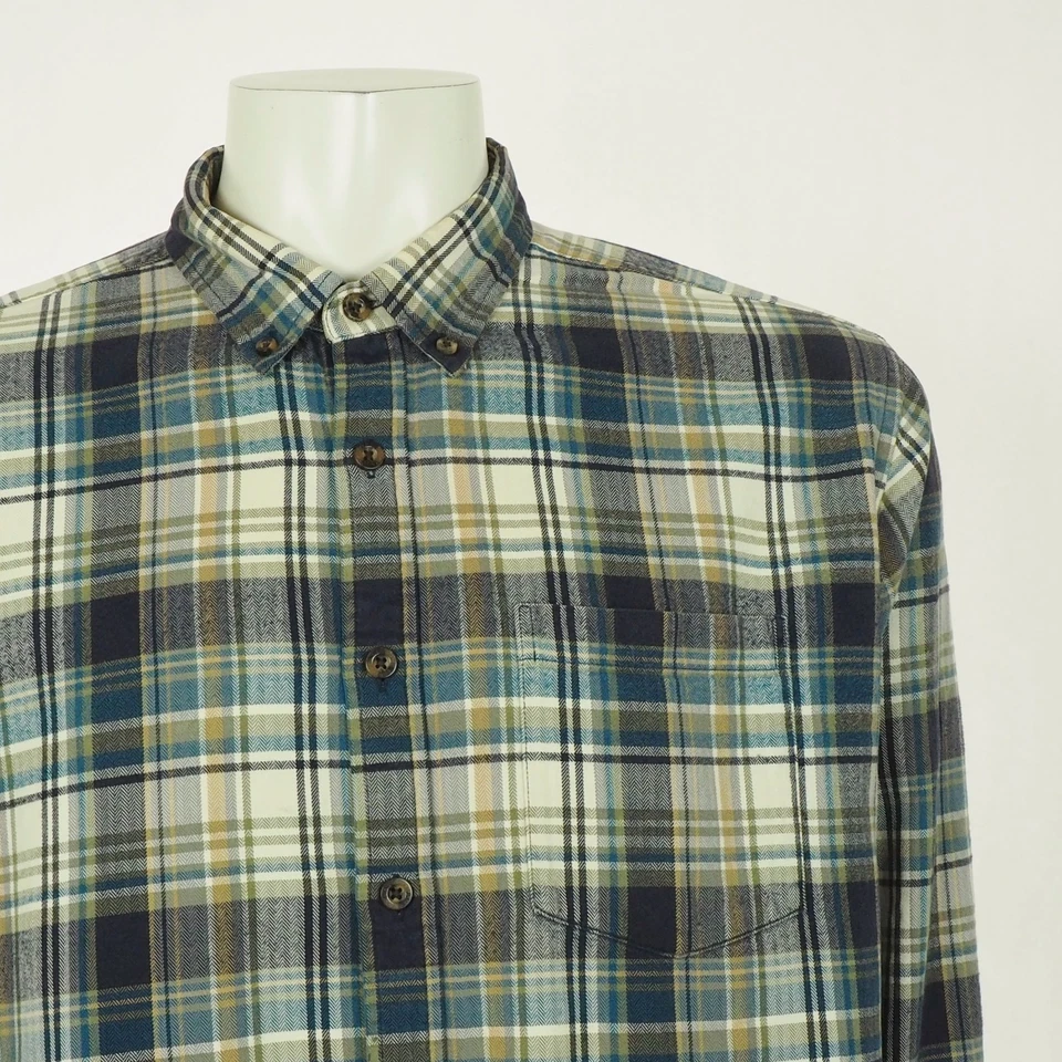 Eddie Bauer 法兰绒纽扣衬衫男式 XLT 高米色格子休闲版型露营 — 第 2/3 张图片