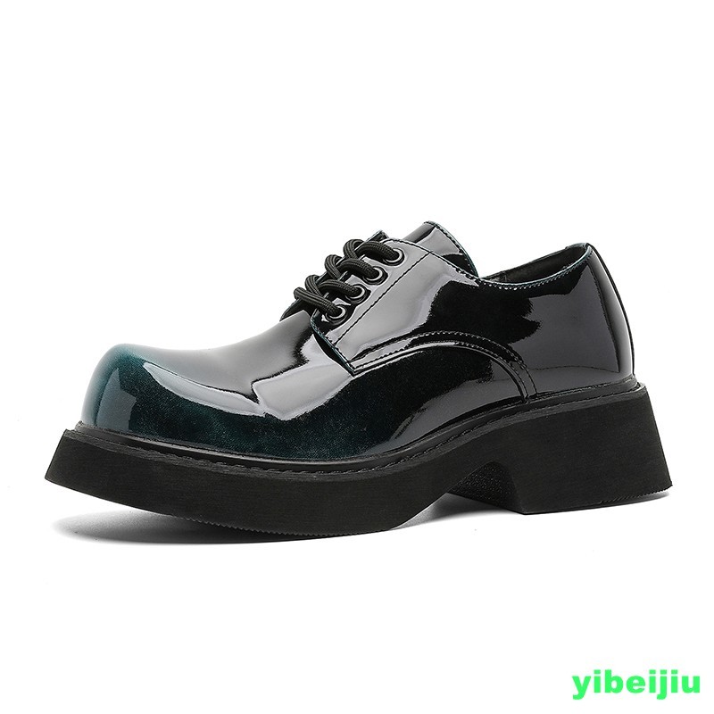 Men's Shiny Big Round Toe Wide Foot Dress Derby Leather Shoes