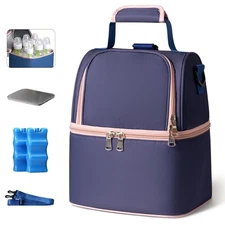 Breastmilk Cooler Bag with 2 Ice Pack, Breast Pump Bag with Cooler Fits 6 Bot...