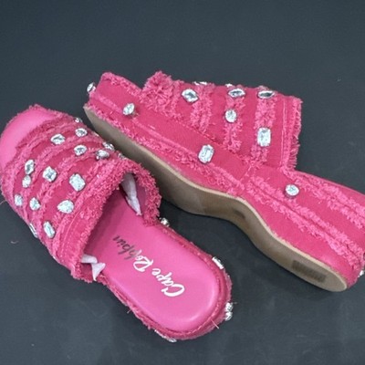 Cape Robbin Pink Rhinestone Strappy Slide Sandals Slip On Flat Women s US 9