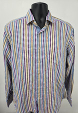 Robert Graham Dress Shirt Mens Large Blue Stripe Button Long Sleeve Flip Cuff