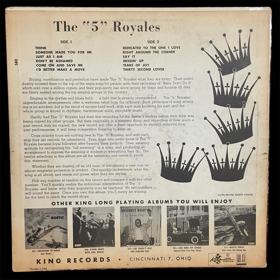 THE 5 ROYALES — “Dedicated To You”  King 580 - Ultra Rare Vocal Group LP !!! - Image 2 of 4