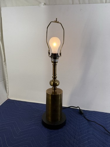 Candlestick Round MCM Gold Tone Rustic Brass Color TABLE LAMP Modern cylindrical