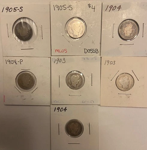 11 Barber dimes 1892-1915 melt over $76