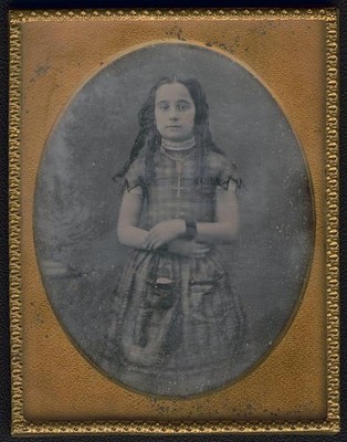 Photo:Unidentified Girl Cross Necklace Portrait 1840s-1850s