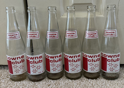 6x Vintage Towne Club 12 ounce Clear Glass Soda Bottle Set of 6 Warren MI Nice