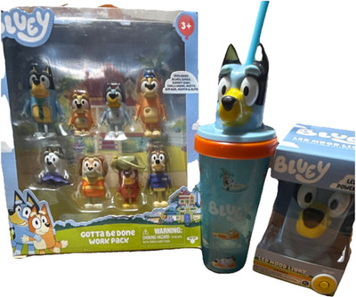 Bluey Gotta Be Done Work Pack Action Figure Collection LED Mood Light Cup Bundle