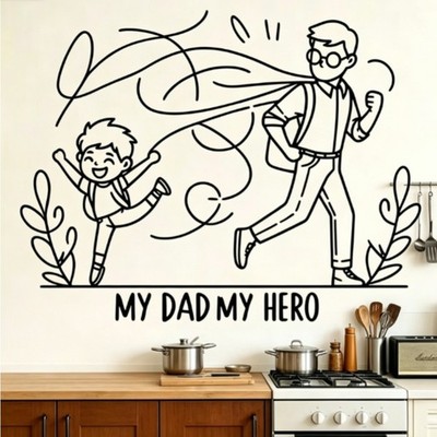 Line Art für Wandsticker schwarz MY DAD MY HERO zum Vatertag Wohndeko