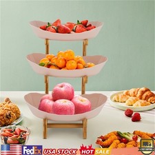 3-Tier Kitchen Fruit Tray kitchen Vegetable Fruit Basket Bowl w/ Wood Shelf