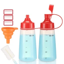 Condiment Squeeze Bottles Wide Mouth Plastic Sauce Ketchup Mustard Oil 2Pcs 10oz