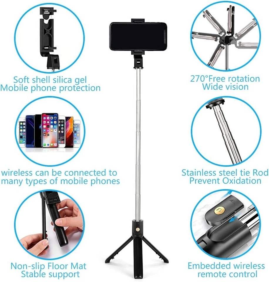 Soporte remoto para trípode palo selfie inalámbrico Bluetooth control remoto para iPhone Samsung Foto 2 de 4