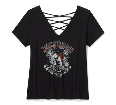Bling H-D  Afterlife kurzärmliges Damen-T-Shirt mit Schnürung hinten - schwarz 96649-25VW