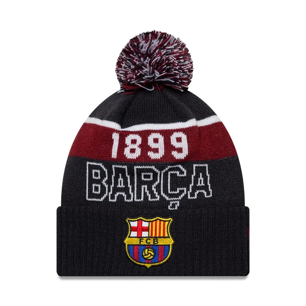 FC Barcelona Football Sport Knit Bobble Beanie Hat Pom Pom Adults - Navy
