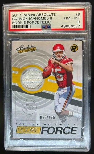 2017 Absolute Patrick Mahomes II Rookie Force Jersey RC #/175 Chiefs PSA 8