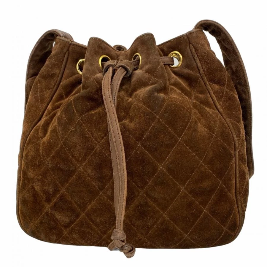 CHANEL Matelasse Quilted Suede Shoulder Bag Brown