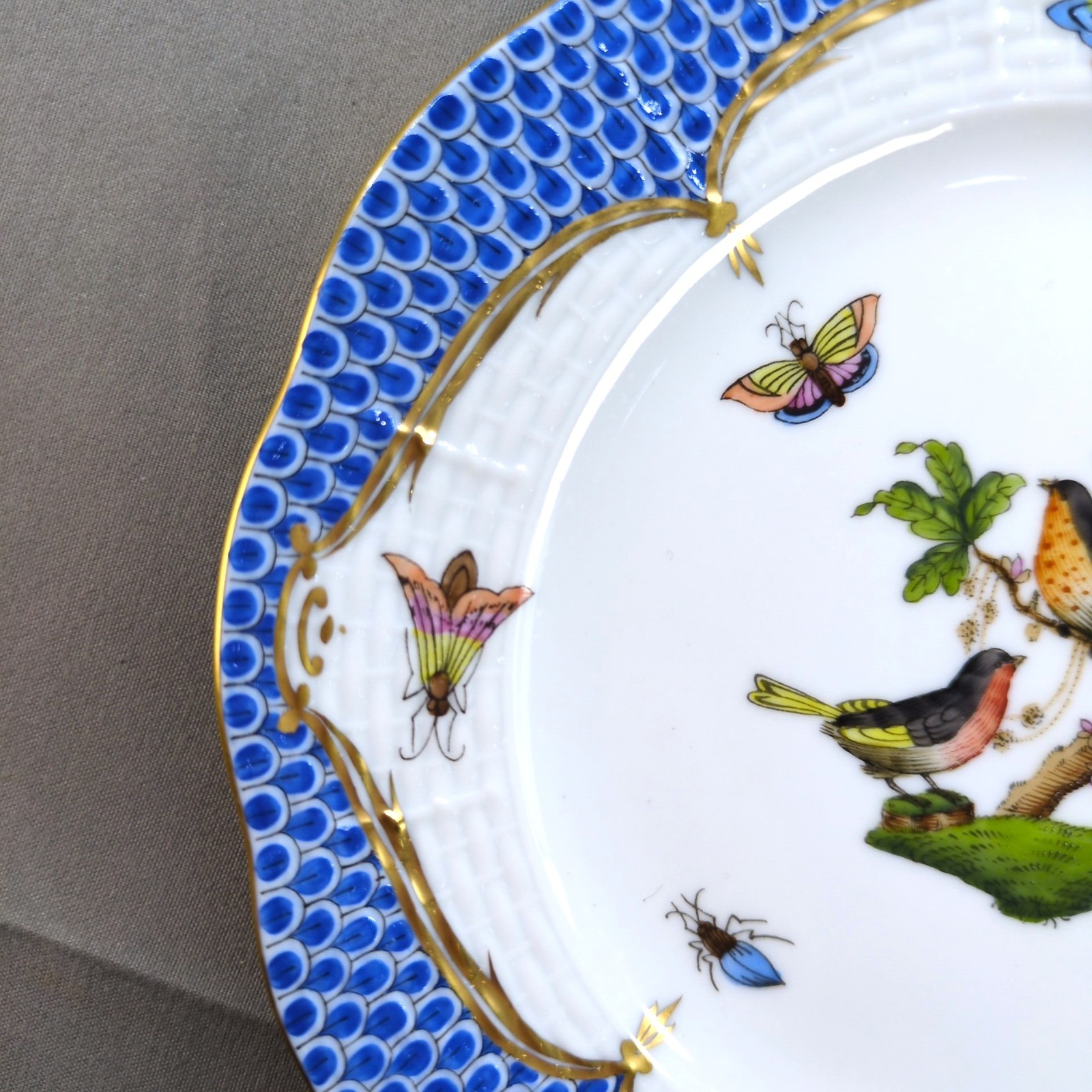 Herend Hand-Painted Blue Rothschild Bird Bread & Butter Plates – Set of 3 (6.5")