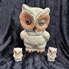 VTG Shawnee Pottery Winking Owl Cookie Jar with Matching Salt & Pepper Shakers