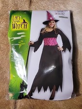 Womens Witch Halloween Costume Lacy Dress Hat Belt Size XL Fits up to Ladies 22